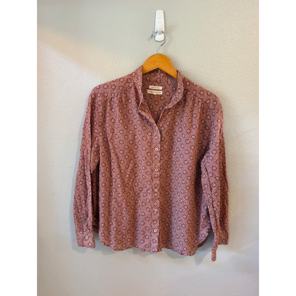 Marc O'Polo Button Down Blouse Women 44 Floral Organic Cotton Rust Pink Shirt
